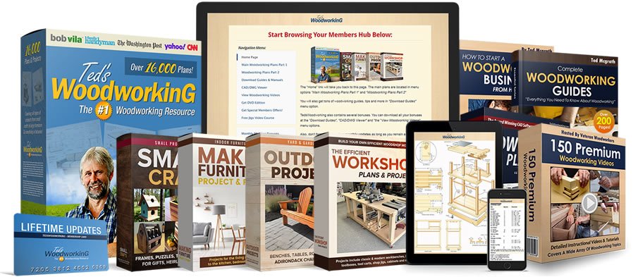 Explore Ted’s Woodworking 16,000+ plans, 200 pages of tips, detailed diagrams, and step-by-step guides for beginners